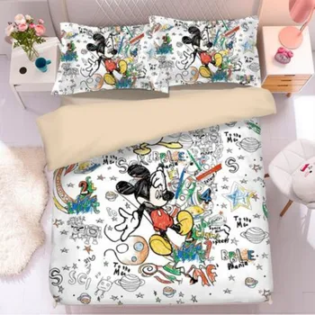  Kalın Karikatür Mickey Mouse Baskılı nevresim takımı Erkek Kız Çocuk Disney nevresim yatak örtüsü seti Yastık Kılıfı Ev Tekstili 3 adet