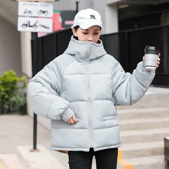  Kalınlaşmak Kadın Parkas Katı Gevşek kadın Kış Balon Ceket Artı Boyutu Kore Tarzı Kapüşonlu Standı Yaka Rahat Palto