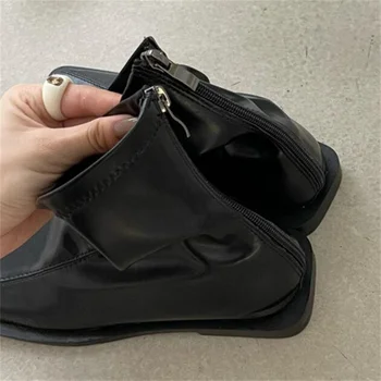  Kare Ayak Moda Martin Çizmeler Kalın Topuk Fermuar Kısa Tüp Bayanlar Şövalye Çizmeler Güz 2022 Yeni Düşük Topuk rahat ayakkabılar Kadın