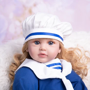  KEIUMI 60 CM Sevimli Sarışın Orta Kıvırcık Saç Reborn Yenidoğan Bebek Mavi Lacivert Takım Elbise Canlı Yeniden Doğmuş bebek Bebek İçin çocuk Hediye