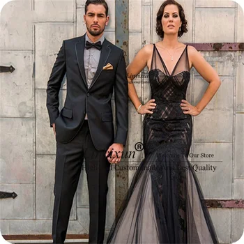  Klasik Siyah Erkek Takım Elbise Düğün Çentikli Yaka Damat Akşam Parti Balo Smokin Slim Fit 2 Parça Resmi Iş Erkek Blazer