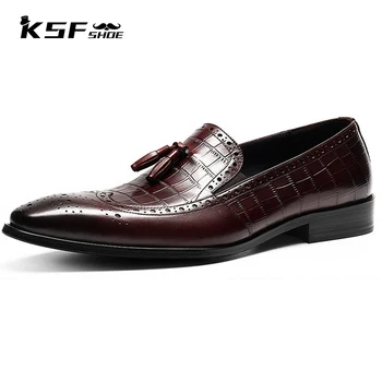  KSF AYAKKABI Loafer'lar moda ayakkabılar Erkekler Hakiki Deri Lüks Tasarımcı Parti İtalyan erkek ayakkabısı Iş Brogue Ayakkabı Erkekler ıçin Orijinal
