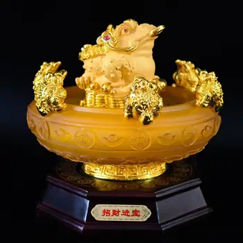  Kurbağa cam kumbara ev dekorasyon aksesuarları heykeli ile dekore Çin fengshui altın kurbağa