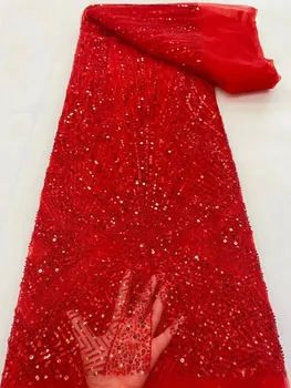  Kırmızı 1 Fransız Düğün İçin En Kaliteli Çiçek Pullu Boncuk Tül Mesh Dantel Amaçlar /Testere Gelin Elbise / Moda Tasarımcısı