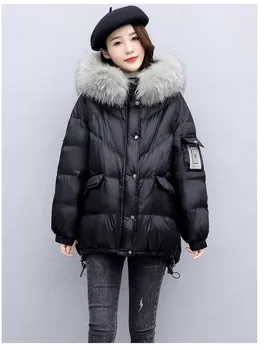  Kış 2021 Yeni Parlak Yüz Aşağı Yastıklı Pamuklu Giysiler Artı Boyutu kadın Gevşek Ve Sıcak Kürk Yaka Yastıklı Dış Giyim Y666