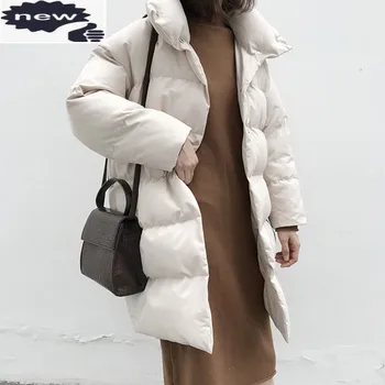  Kış Harajuku Streetwear Palto Ceket Kadın Aşk Uzun Aşağı Standı Yaka Yeni Bodycon Pamuk Parka Sıcak