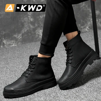 Kış Kürk Deri Çelik Burunlu Çizmeler Yüksek Kaliteli Çizmeler Adam Siyah Dantel-up erkek ayakkabısı Kış Çizmeler Sıcak Tutmak Ordu Ayakkabı
