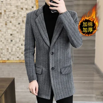  Kış Yün Karışımları Ceket Erkekler Orta uzunlukta Yaka Kalın Sıcak Rahat Iş Trençkot Streetwear Palto Sosyal Erkek Giyim