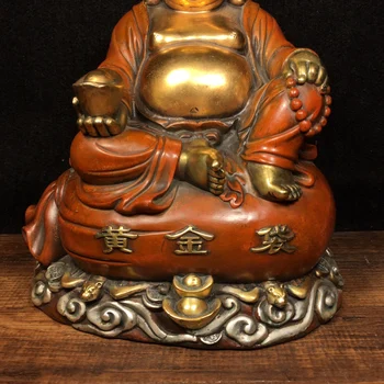  Laojunlu Saf Bakır, Yaldızlı, gerçek Altın Ve Gümüş, Altın Çanta İle Maitreya Buda Antik Bronz Masterpiece Koleksiyonu