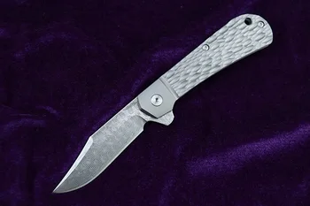  LEMIFSHE Katlanır bıçak Şam çelik bıçak Titanyum alaşım kolu Açık taktik kamp avcılık cep meyve bıçağı EDC aracı
