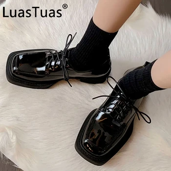  LuasTuas 2022 Yeni Kadın Pompaları Gerçek Deri Kare Ayak Ins Tarzı kadın ayakkabısı Moda Serin Kulübü Kadın Günlük Ayakkabı Boyutu 34-39