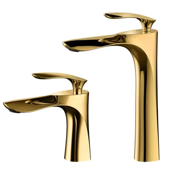 Lüks altın Yüksek düşük pirinç banyo musluk Benzersiz Tasarım Tek Kolu altın Gemi Lavabo Havzası Mikser Musluk