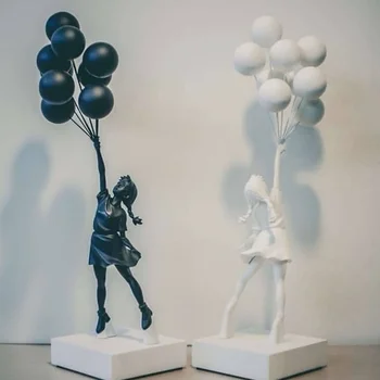  Lüks Balon Kız Heykelleri Banksy Uçan Balonlar Sanat Heykel Reçine Zanaat Ev Dekorasyon Aksesuarları Yılbaşı Hediyeleri