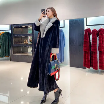  Lüks Ithal Mor Etiket Kadife Vizon Kürk Palto Kadın kadın Gerçek Kürk Ekstra Uzun Ceketler Hakiki Tüm Vizon Palto