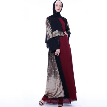  Lüks Sequins Abaya Hırka Müslüman Elbise Mubarak Peçe Parti Kimono Uzun Robe Törenlerinde Jubah Orta Doğu Arap Ramazan Eid İslam