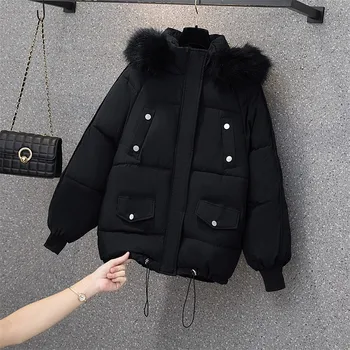  M - 4XL 2021 Yeni Artı Boyutu Aşağı yastıklı Ceketler Kadın Ceket Kış Gevşek Kalın Siyah Parkas Kore Tarzı Sıcak Kapüşonlu Ceket