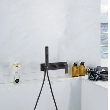  Mat siyah şelale küvet musluk duvara monte soğuk ve sıcak banyo mikser gizli kutusu banyo siyah duş seti