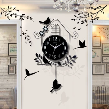  Metal Aydınlık duvar saati Minimalist Kuş Dekor Yaratıcı Büyük duvar saati Sessiz Sarkaç Reloj De Pared Ev Dekor BG50WC