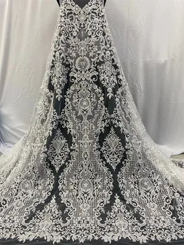  MIQIER Yüksek Kalite Afrika Nijeryalı Tül Dantel Kumaş Sequins Net Bez Işlemeli Düğün Parti Elbise Lates Boncuk 3D Katı