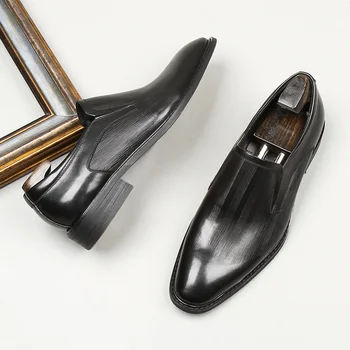  Moda Siyah Erkek gelinlik Ayakkabıları Hakiki Deri Ofis iş Ayakkabıları