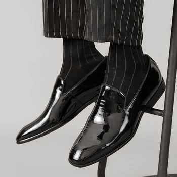  Moda siyah iş elbise ayakkabı rugan düğün ayakkabı erkek sosyal ayakkabı