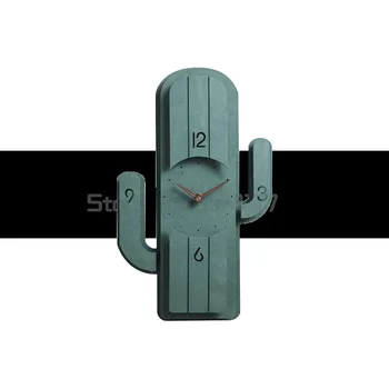  Modern duvar saati ışık lüks rüzgar dekorasyon Nordic saat katı ahşap duvar saati kaktüs saat