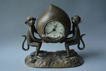  Nadir Eski Qing Hanedanı kraliyet saat mekanik izle, masa saati, maymunlar şeftali taşımak, çalışabilir, Ücretsiz kargo
