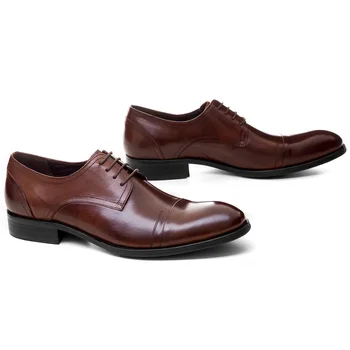  Nefes Siyah / Kahverengi Tan Sivri Burun Oxfords Erkek Elbise Ayakkabı Hakiki Deri Düğün Ayakkabı Erkek iş ayakkabısı
