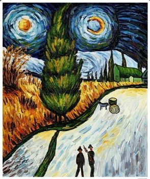  Orijinal Kalite Manzara duvar tablosu Ev Dekor için Yol Selvi ve Yıldız Vincent Van Gogh Boyama El Boyalı