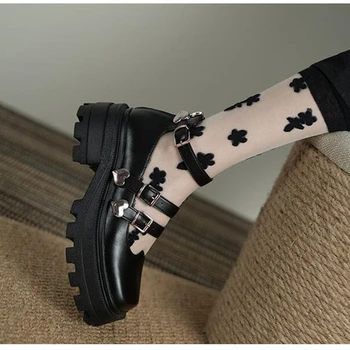  Patent Deri Bayanlar Platformu Mary Janes Pompaları Kemer Toka Kadın Gotik Sevimli Punk Ayakkabı Tıknaz Marka Tasarım