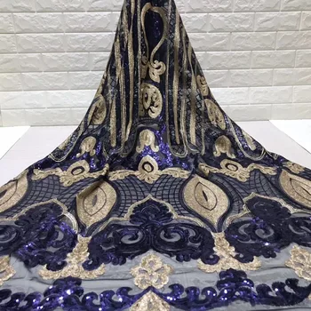  Payetler ile işlemeli dantel kumaş SU-J27105 parti elbise için güzel Nijeryalı sequins dantel kumaş