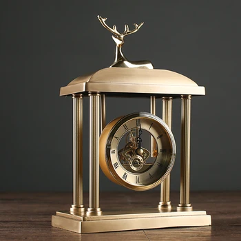  Pirinç Saat Ev Docor Geyik Retro Lüks Yatak Odası Dekorasyon Bakır Dekoratif Masa Saati Eurpoean Kartal Vintage Masaüstü Saat