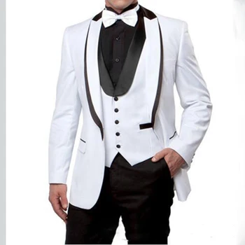  Popüler Bir Düğme Groomsmen Şal Yaka Damat Smokin Erkek Takım Elbise Düğün/Balo En Iyi Adam Blazer (Ceket + Pantolon + Yelek + Kravat)