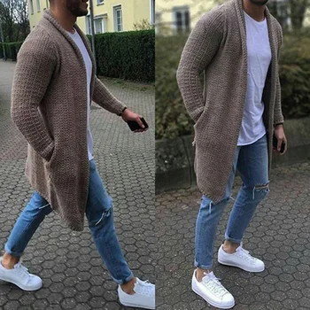  Retro yeni stil erkek yün hırka kalın cep kalın ceket moda orta uzunlukta hedging saf pamuk örme erkek rahat ceket