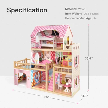  Robotime Büyük Ahşap Dollhouse Mobilya, Bebek Evi Oyun Seti Çocuklar Kızlar için Hediye