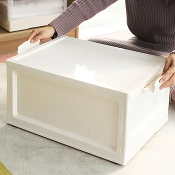  Saklama kutusu Şeffaf Katlanabilir Plastik Kutu Ev Çok Fonksiyonlu Kapak saklama kutusu Üst Üste Yatak Odası Organizasyon