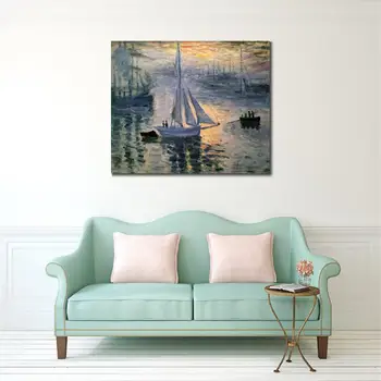  Satılık yüksek kaliteli Claude Monet resimleri Sunrise, Deniz Tuval sanat el-boyalı