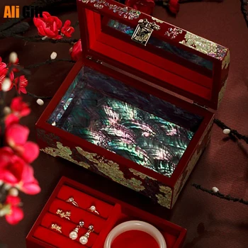  Sedef Cila düğün hediye Kutusu Ahşap Retro Çin El takı saklama kutusu Depolama Çekmece Dolap Organizatör Kutuları