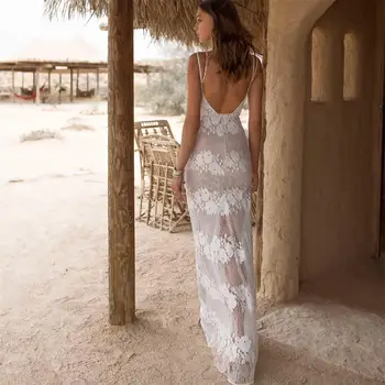  Seksi Boho düğün elbisesi 2019 Spagetti Dantel Boncuklu Kat Uzunluk Vestido De Novia Artı Boyutu Backless robe de mariee