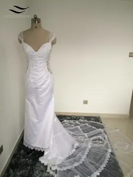  Seksi Kapalı Omuz V Boyun Tül Aplike Mermaid Gelinlik Vestidos de casamento (SLW-005)