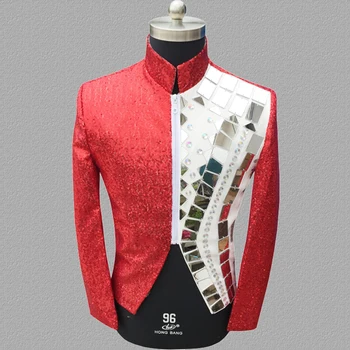  Sequins blazer erkek takım elbise tasarımları ceket mens şarkıcılar ıçin sahne kostümleri giysi dans yıldız tarzı punk rock kırmızı splice