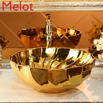 Seramik altın havzası sanat havzası Avrupa KTV otel ev banyo havzası lavabo lavabo