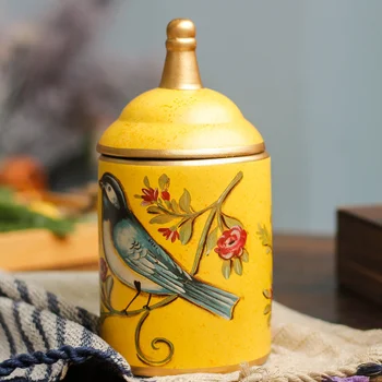  Seramik Depolama Tankı Klasik Moda Pastoral Kuş Baskı Gereçler İşlevli Mutfak Çay Şeker Tasarrufu Tankı Ev Sofra