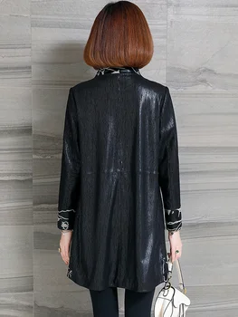  SHZQ 2021 Sonbahar Yeni Deri kadın Giyim Orta ve Uzun Koyun Derisi Rüzgarlık Ceket