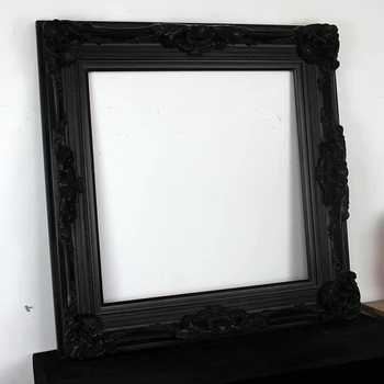  Siyah Avrupa Tarzı Köşe Çiçek Çerçeve Katı Ahşap Yağlıboya Dış Çerçeve Klasik Ayna Çerçevesi Saf Siyah Mat Ayna Çerçevesi