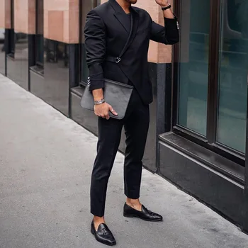  Siyah Klasik Erkek Takım Elbise Moda Ceket Ve Pantolon Iki parçalı Takım Elbise Sonbahar 2021 Yeni erkek Iş Rahat Üstleri Pantolon Kıyafet Erkek