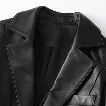  Siyah OL Hakiki Deri Ceket Kadın Marka Ince Rahat Koyun Derisi Kısa Ceket Zarif Tek Düğme Ofis Ceket Giyim