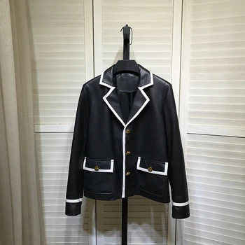  Sonbahar Şık OL deri ceket Yeni Tasarımcı kadın Yüksek Kaliteli Koyun Derisi hakiki deri cepler blazers ceketler A744