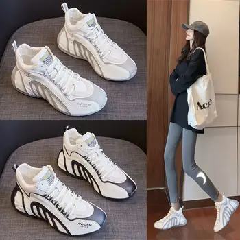  Sıcak kadın Beyaz Sneakers Gerçek ınek derisi bayanlar Moda Vulkanize Ayakkabı Yüksek kalite HİP HOP Ayakkabı Platformu Dantel-up koşu Ayakkabı