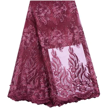  Sıcak satış 5 yards/lot yüksek kalite 2019 nijeryalı fransız dantel ışlemeli tül dantel kumaş düğün elbisesi, afrika dantel kumaş